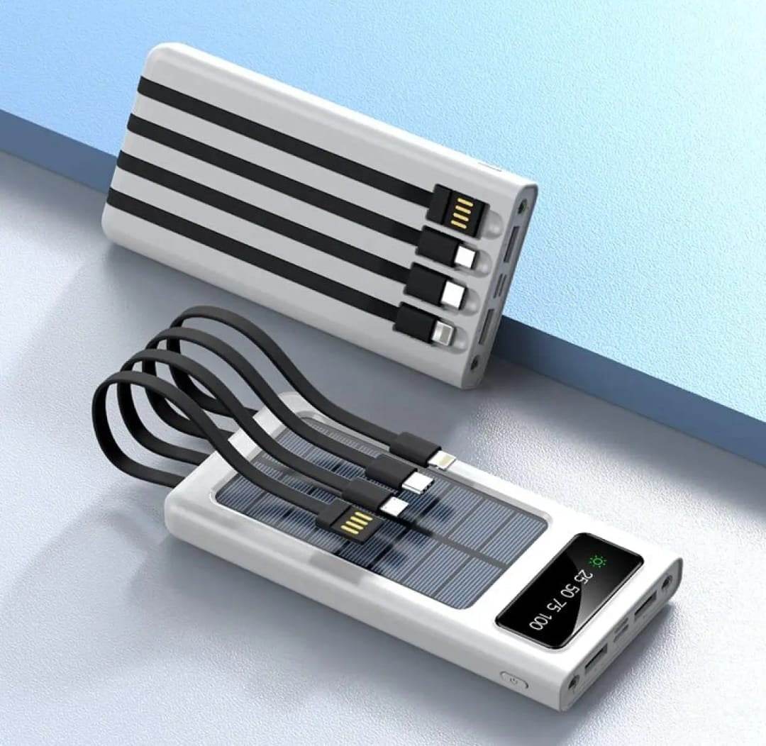 Solar Power Bank with Built-in 4 Charging Cables - Raffa Store
