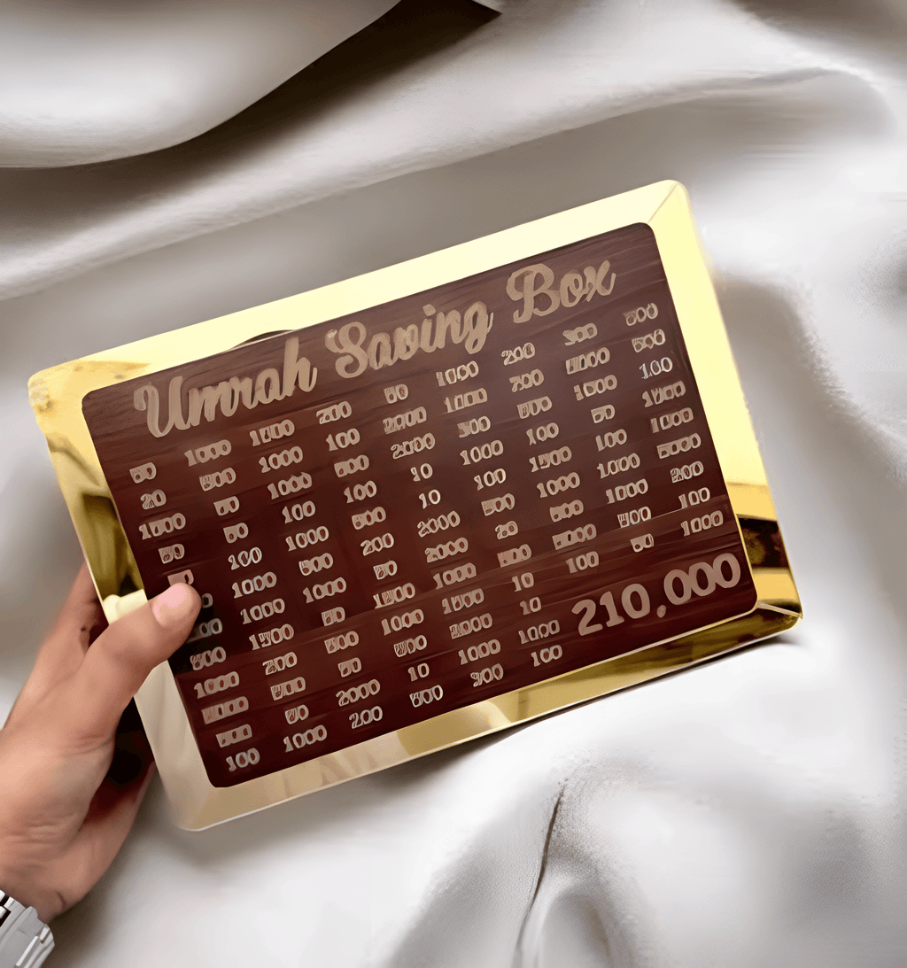 Premium Wooden Umrah Saving Box – Save Rs. 210,000 with Purpose | Ideal Islamic Gift - Raffa Store