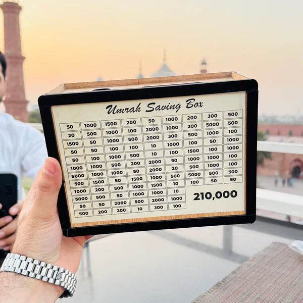 Premium Wooden Umrah Saving Box – Save Rs. 210,000 with Purpose | Ideal Islamic Gift - Raffa Store