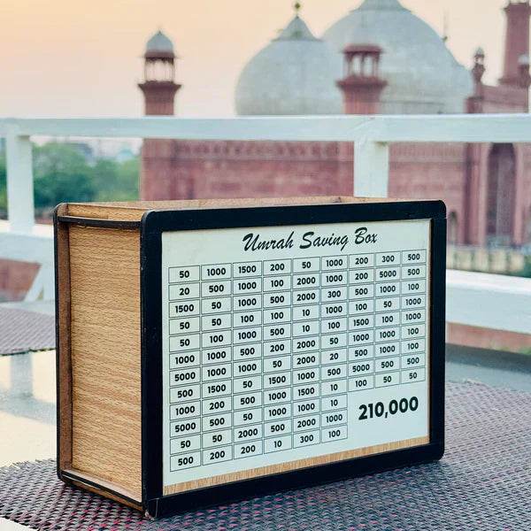 Premium Wooden Umrah Saving Box – Save Rs. 210,000 with Purpose | Ideal Islamic Gift - Raffa Store