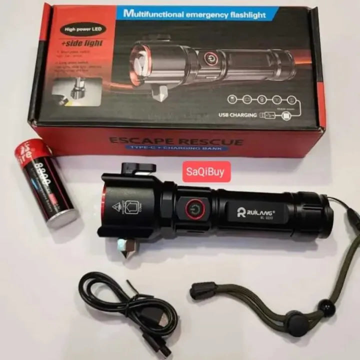 USB Rechargeable LED Flashlight - 8800 mAh Battery Cell